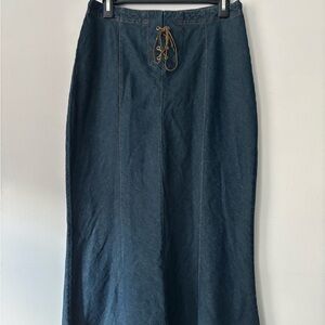 Y2K Vintage Fairy Flared Bottom Whimsical Denim Maxi Lace Up Skirt - Medium